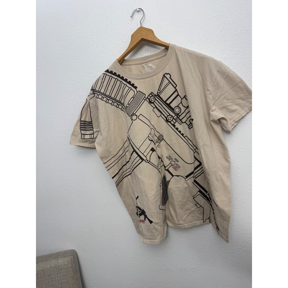 7.62 Design Mens 2XL Tan Graphic T-Shirt Rifle Print Cotton Short Sleeve Tee
